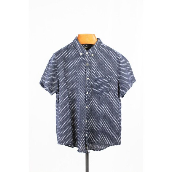 Men's UNITED BY BLUE Navy Cotton Gauze Short Sleeve Button Down Shirt, Size L - Picture 1 of 10